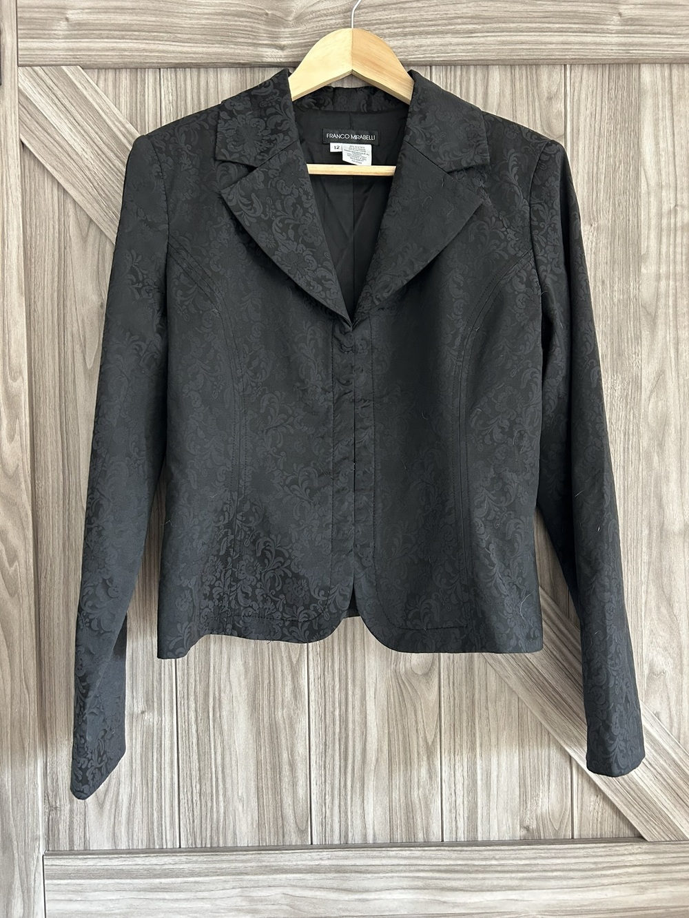 Franco Mirabelli Black Brocade Floral Damask Tailored Blazer Jacket Size 12